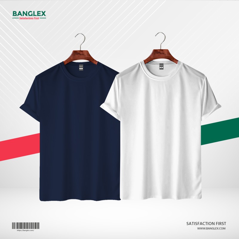 Banglex Men's Premium Blank T-shirt Combo - (White, Navy Blue)