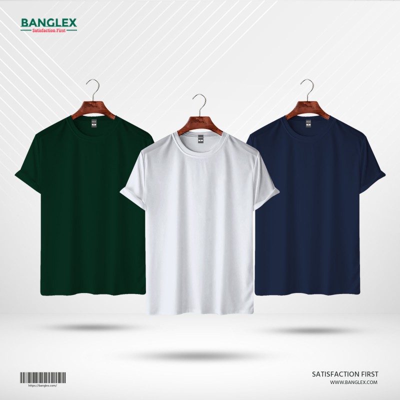 Banglex Men's Premium Blank T-shirt Combo - (Navy Blue, White, Forest Green)