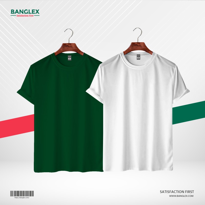 Banglex Men's Premium Blank T-shirt Combo - (White, Forest Green)