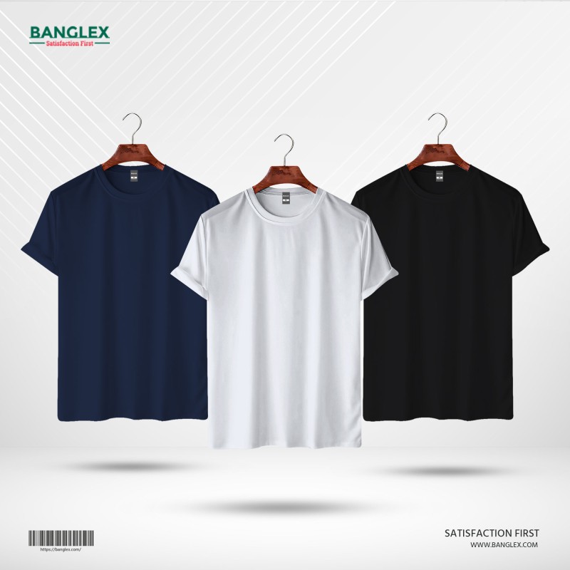 Banglex Men's Premium Blank T-shirt Combo - (Navy Blue, White, Black)