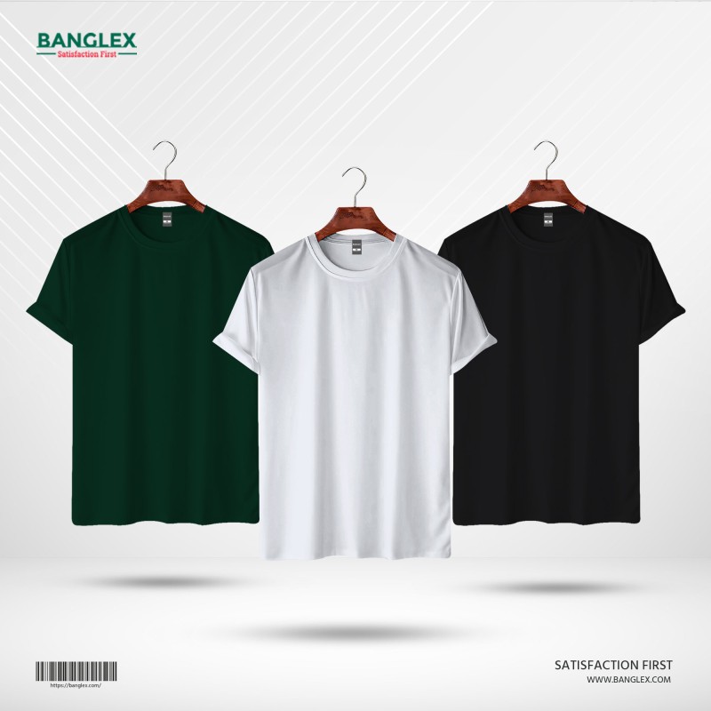 Banglex Men's Premium Blank T-shirt Combo - (Black, White, Forest Green )