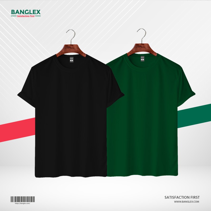 Banglex Men's Premium Blank T-shirt Combo - (Black, Forest Green)