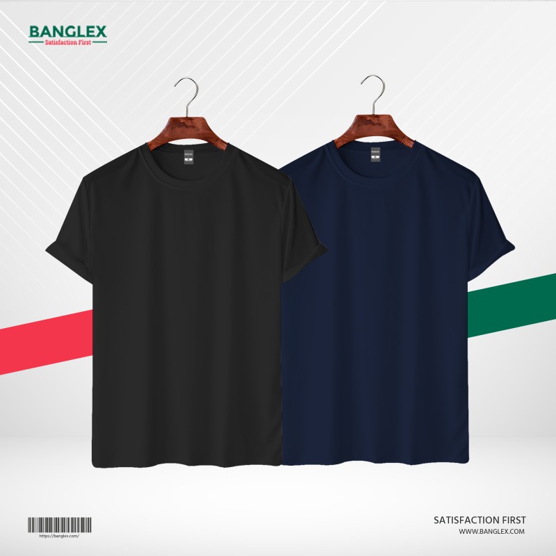 Banglex Men's Premium Blank T-shirt Combo - (Black, Navy Blue)